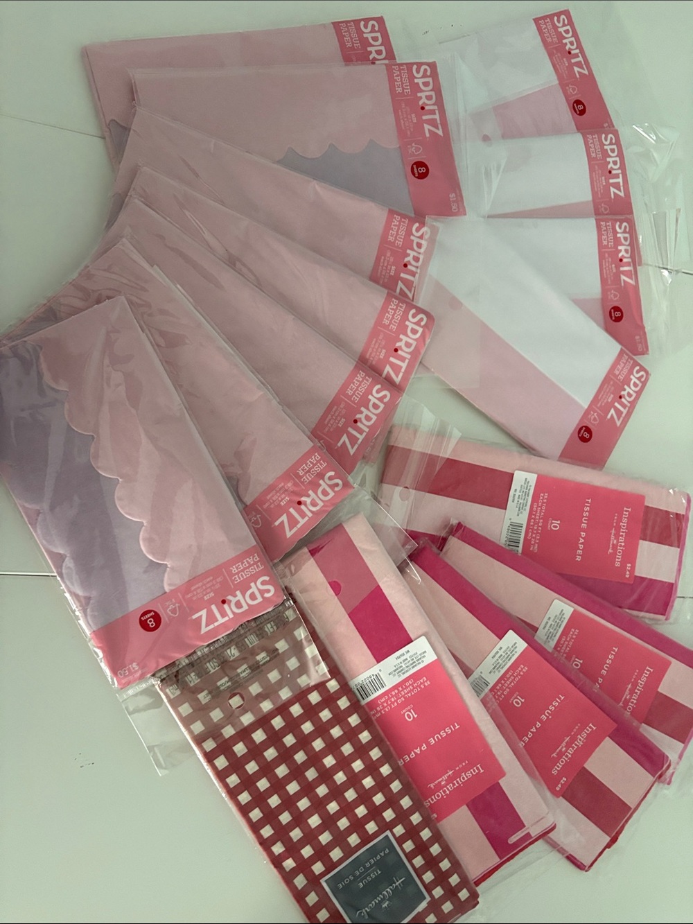Lot of 16 Pink White Red Tissue Paper Packages Hallmark & Spritz